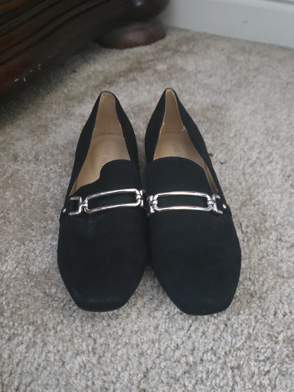 Nine West Black Suede Loafers with Silver Hardware